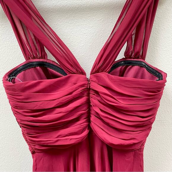 Dessy Collection Off Shoulder Draped Chiffon Maxi Dress Burgundy Women's 4 $284 - Picture 7 of 11